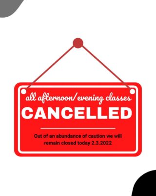 We’re sad, but want to make the smartest and safest decision. All classes cancelled for remainder of today (Thursday, Feb 3). 

Keep checking back for update about tomorrow! We hope to see you!! 

Stay safe and maybe try and have a little fun?!