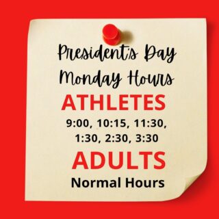 President’s Day weekend hours will be as regularly scheduled, expect for athlete hours on Monday! 

Let’s get after it! 💪